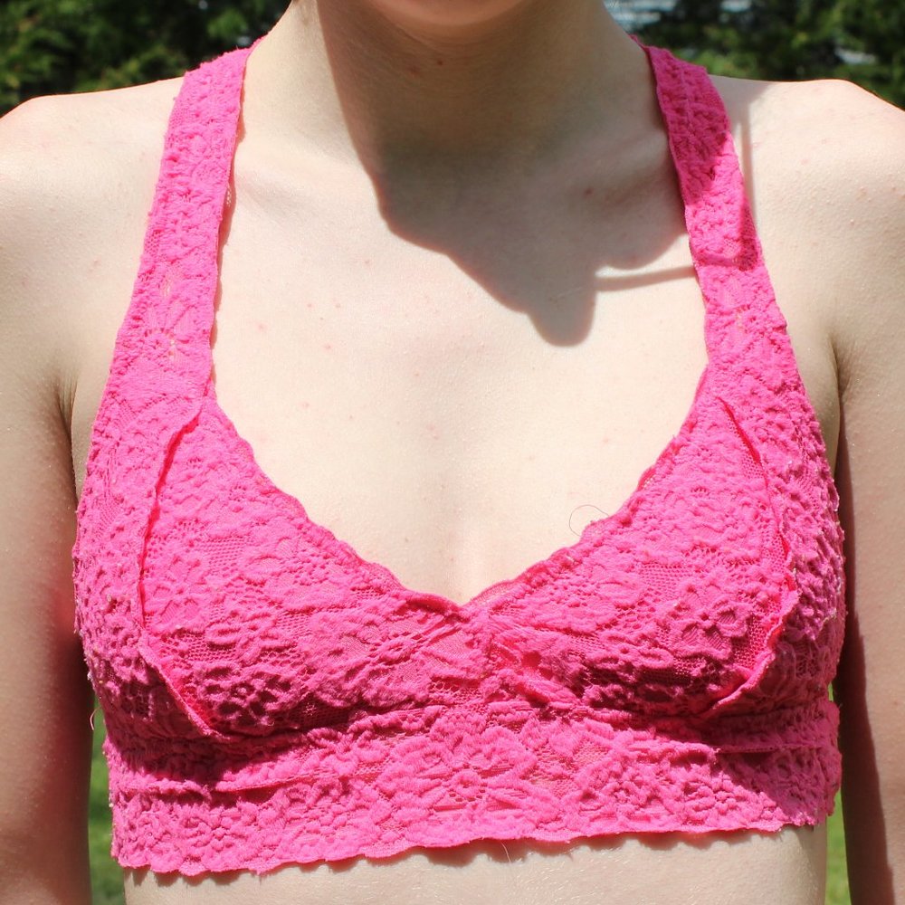 Hot Pink Aerie Cross Back Lace Bralette - Picture 6 of 8